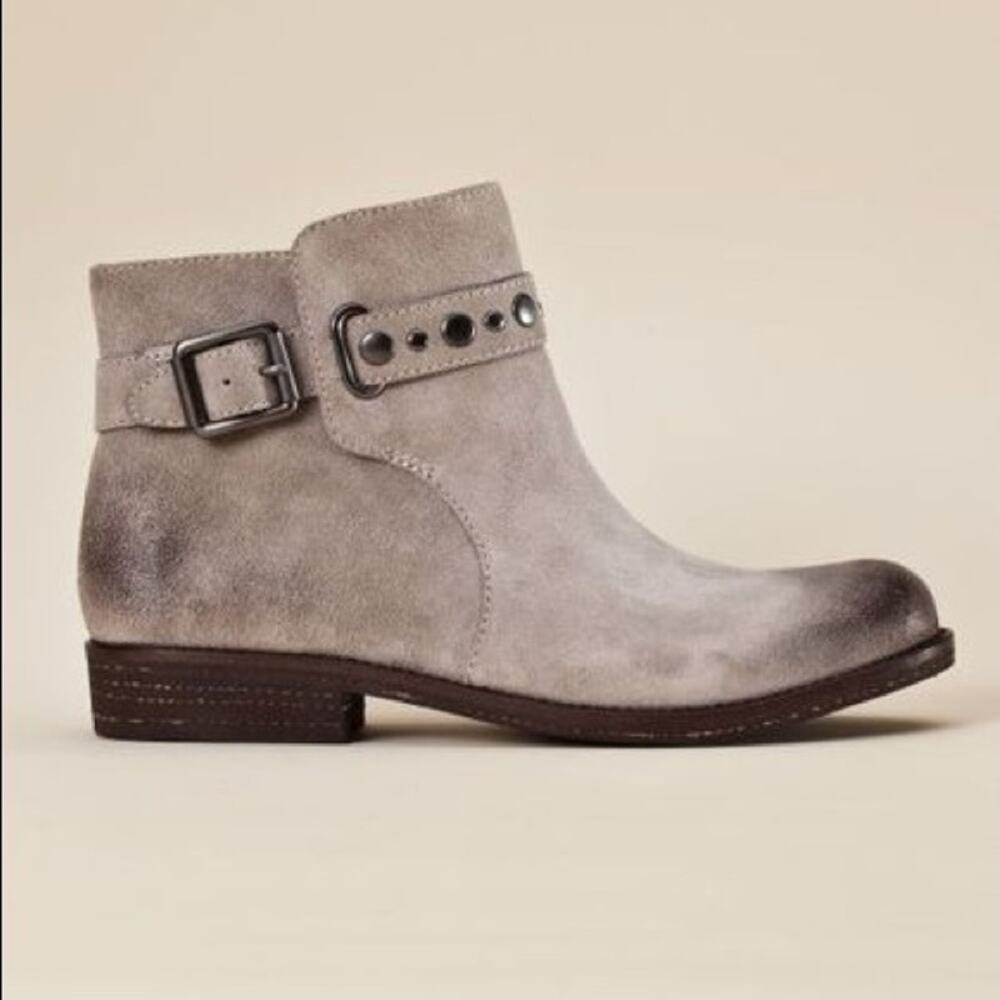 Lucky Brand Pauline Leather Suede Pull On Studded Ankle Strap Booties Womens 8.5